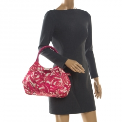 Pre Owned Kate Spade Pink/White Printed Nylon Stevie Shoulder Bag