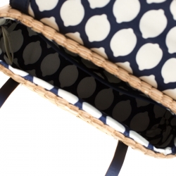 Pre Owned Kate Spade Blue/Beige Straw and Leather New York Luisa Tote