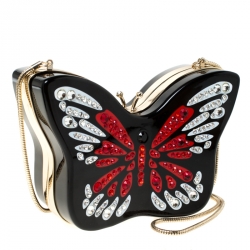 Pre Owned Kate Spade Multicolor Crystal Embellished Wing It Butterfly Chain Clutch