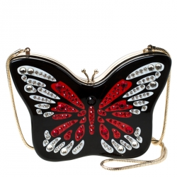 Butterfly crystal-embellished gold-tone clutch