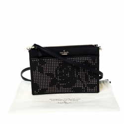 Pre Owned Kate Spade Black Lasercut Leather Clarise Crossbody Bag