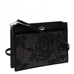 Pre Owned Kate Spade Black Lasercut Leather Clarise Crossbody Bag