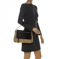 Pre Owned Kate Spade Beige/Black Woven Raffia and Leather Little Minka Shoulder Bag
