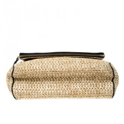 Pre Owned Kate Spade Beige/Black Woven Raffia and Leather Little Minka Shoulder Bag