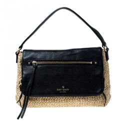 Pre Owned Kate Spade Beige/Black Woven Raffia and Leather Little Minka Shoulder Bag