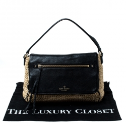Pre Owned Kate Spade Beige/Black Woven Raffia and Leather Little Minka Shoulder Bag
