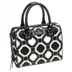 Pre Owned Kate Spade Black/White Leather Boston Bag