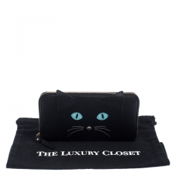Kate Spade Black Leather Cat Jazz Zip Around Wallet