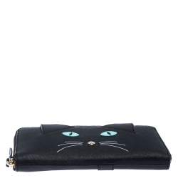 Kate Spade Black Leather Cat Jazz Zip Around Wallet