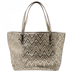 Pre Owned Kate Spade Beige/Gold Woven Raffia and Patent Leather Tote