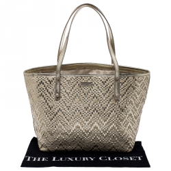 Pre Owned Kate Spade Beige/Gold Woven Raffia and Patent Leather Tote