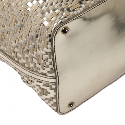 Pre Owned Kate Spade Beige/Gold Woven Raffia and Patent Leather Tote