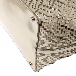 Pre Owned Kate Spade Beige/Gold Woven Raffia and Patent Leather Tote