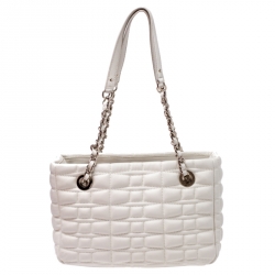 Pre Owned Kate Spade Off White Quilted Leather Chain Tote