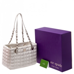 Pre Owned Kate Spade Off White Quilted Leather Chain Tote