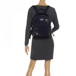 Pre Owned Kate Spade Navy Blue Nylon Embellished Hartley Watson Lane Backpack