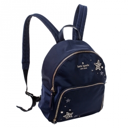 Pre Owned Kate Spade Navy Blue Nylon Embellished Hartley Watson Lane Backpack