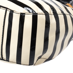 Pre Owned Kate Spade Black/White Patent Leather Stripe Tote