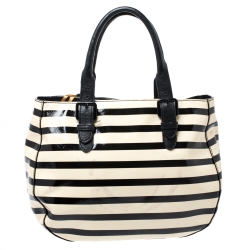 Pre Owned Kate Spade Black/White Patent Leather Stripe Tote