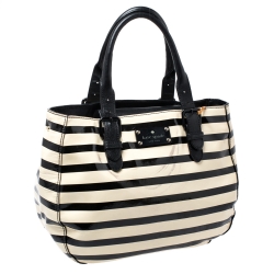 Pre Owned Kate Spade Black/White Patent Leather Stripe Tote