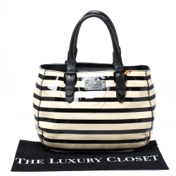 Pre Owned Kate Spade Black/White Patent Leather Stripe Tote