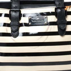 Pre Owned Kate Spade Black/White Patent Leather Stripe Tote