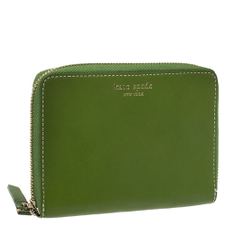 Pre Owned Kate Spade Green Leather Small Zip Around Wallet
