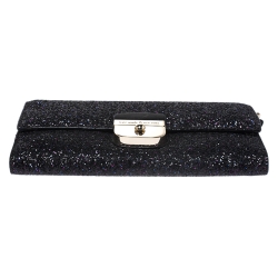 Pre Owned Kate Spade Black Glitter Leather Lane Milou Wallet On Chain