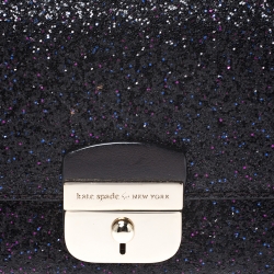 Pre Owned Kate Spade Black Glitter Leather Lane Milou Wallet On Chain