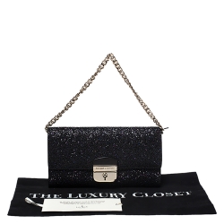 Pre Owned Kate Spade Black Glitter Leather Lane Milou Wallet On Chain