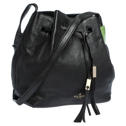 Pre Owned Kate Spade Black Leather Grey Street Drawstring Bag