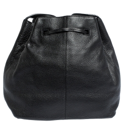 Pre Owned Kate Spade Black Leather Grey Street Drawstring Bag
