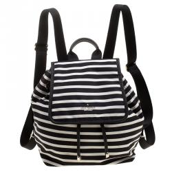 Pre Owned Kate Spade Black/White Stripe Nylon Molly Backpack