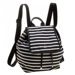 Pre Owned Kate Spade Black/White Stripe Nylon Molly Backpack