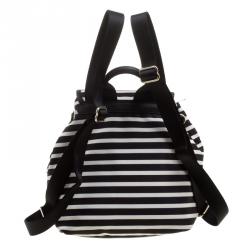 Pre Owned Kate Spade Black/White Stripe Nylon Molly Backpack