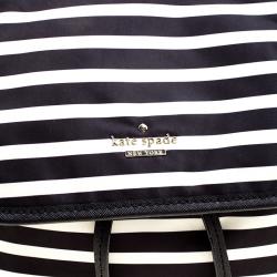 Pre Owned Kate Spade Black/White Stripe Nylon Molly Backpack