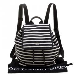 Pre Owned Kate Spade Black/White Stripe Nylon Molly Backpack