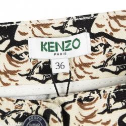 Pre Owned Kenzo Beige Tiger Printed Denim Skinny Jeans S