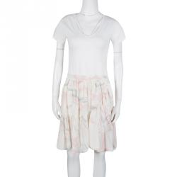 Pre Owned Kenzo Off White Cloud Printed Silk Ruffled Wrap Skirt M