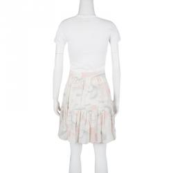 Pre Owned Kenzo Off White Cloud Printed Silk Ruffled Wrap Skirt M