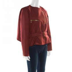 Kenzo Brick Red Contrast Lapel Cape Back Belted Jacket L