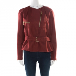 Kenzo Brick Red Contrast Lapel Cape Back Belted Jacket L