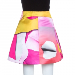 Pre Owned Kenzo Multicolor Printed Satin Pleated Skirt S