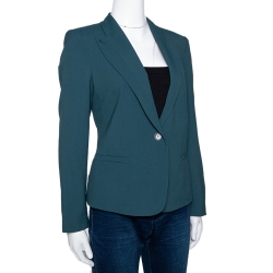 Pre Owned Kenzo Forest Green Crepe Gathered Detail Single Button Blazer M