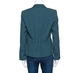 Pre Owned Kenzo Forest Green Crepe Gathered Detail Single Button Blazer M