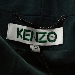 Pre Owned Kenzo Forest Green Crepe Gathered Detail Single Button Blazer M