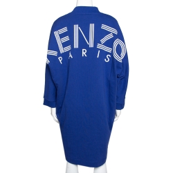 Pre Owned Kenzo Blue Knit Logo Print Sweatshirt Dress XL