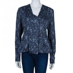 Pre Owned Kenzo Blue Printed Long Sleeve Top L