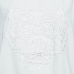 Pre Owned Kenzo White Embroidered Crepe Crew Neck Sweatshirt L