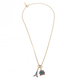 Kenzo Enamel Gold Tone Dual Charm Chain Necklace